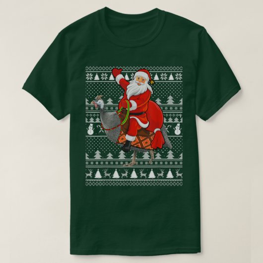 Funny Lover Santa Riding Guinea Fowl Bird Ugly Chr Tシャツ (デザイン正面)