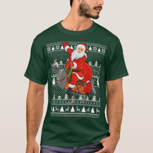 Funny Lover Santa Riding Guinea Fowl Bird Ugly Chr Tシャツ