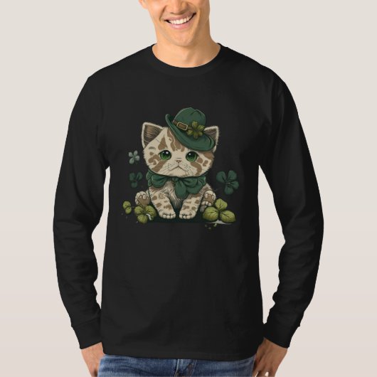 Funny Lucky Green Proud Irish St Patricks Day Cat Tシャツ (正面)