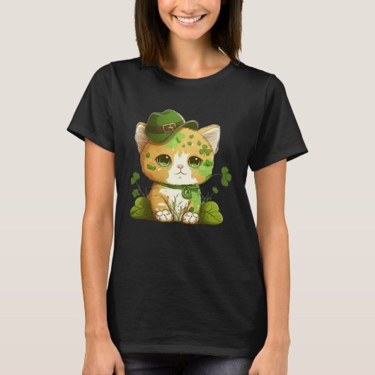 Funny Lucky Green Proud Irish St Patricks Day Cat  Tシャツ (正面)