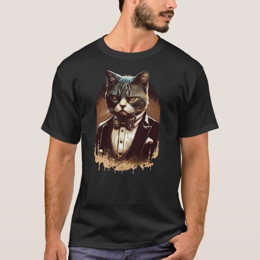 Funny Mafia Cat Feline Gangster Cat Lovers Tシャツ (正面)