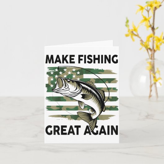 Funny Make Fishing Great Again Camo B Fish America カード (黄色い花)