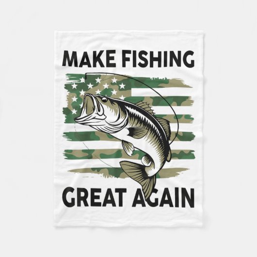 Funny Make Fishing Great Again Camo B Fish America フリースブランケット (正面)