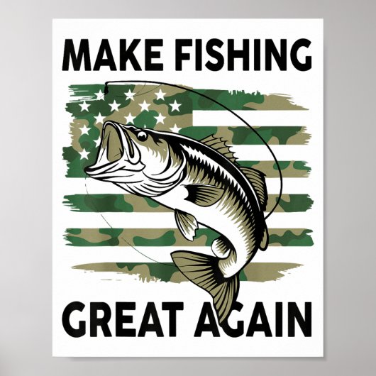 Funny Make Fishing Great Again Camo B Fish America ポスター (正面)