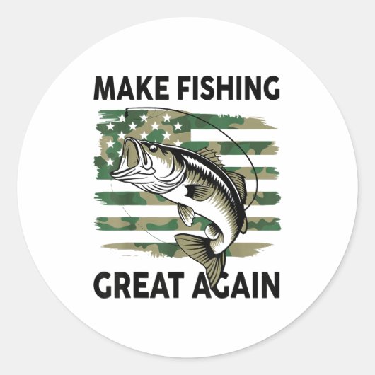 Funny Make Fishing Great Again Camo B Fish America ラウンドシール (正面)
