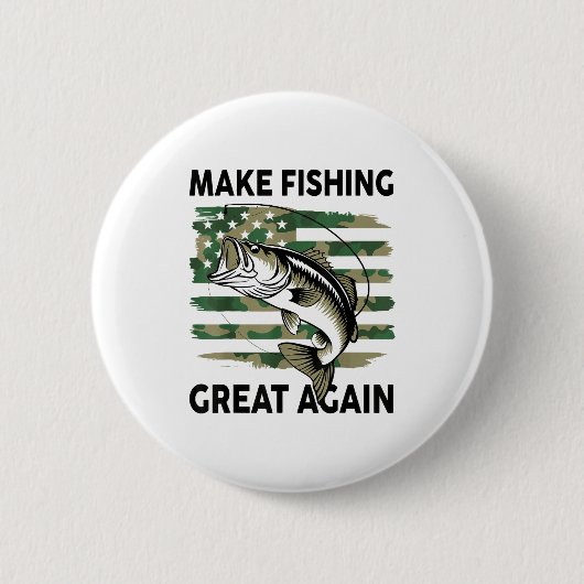 Funny Make Fishing Great Again Camo B Fish America 缶バッジ (正面)