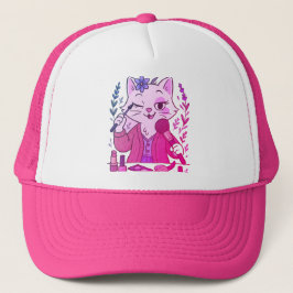 Funny Makeup Cat Hat - Cute Cartoon Cap キャップ