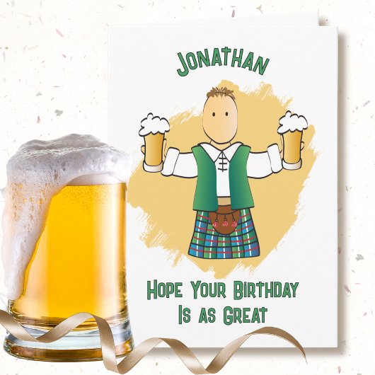 Funny Male Cartoon Kilt Humorous Saying Birthday カード