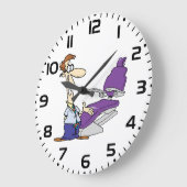 Funny Male Dentist and Purple Dental Chair ラージ壁時計 (傾斜)