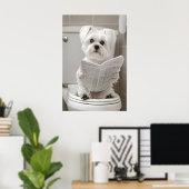 Funny Maltese Dog Bathroom Print, Newspaper Art ポスター (ホームオフィス)