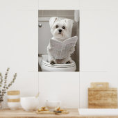 Funny Maltese Dog Bathroom Print, Newspaper Art ポスター (キッチン)