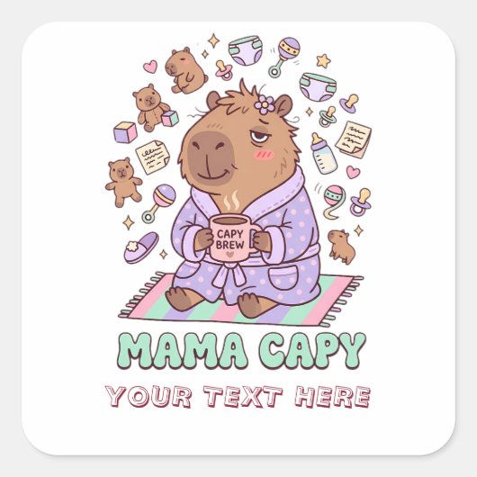 Funny Mama Capy Mother's Day Tired Mom Gift スクエアシール (正面)