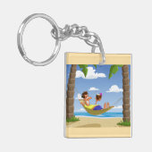 Funny Man Relaxing in Beach Hammock キーホルダー (正面左)