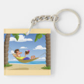 Funny Man Relaxing in Beach Hammock キーホルダー (裏面)