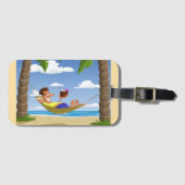 Funny Man Relaxing in Beach Hammock ラゲッジタグ (正面横)