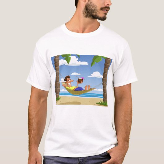 Funny Man Relaxing in Beach Hammock Tシャツ (正面)
