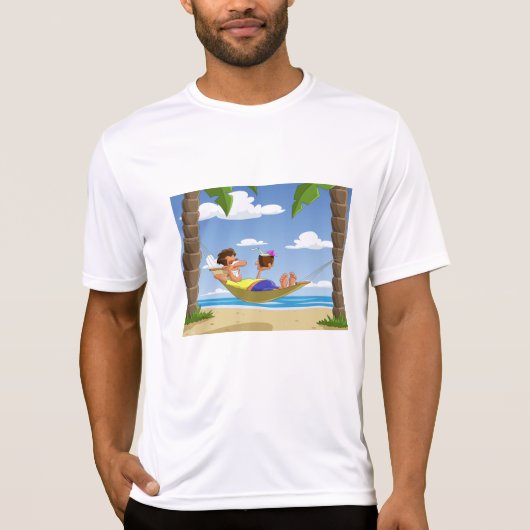 Funny Man Relaxing in Beach Hammock Tシャツ (正面)