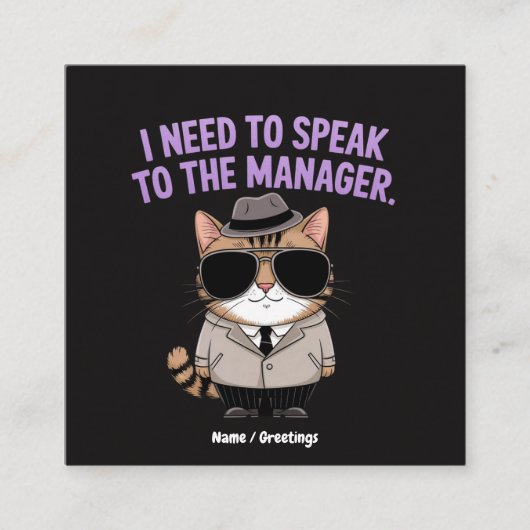 Funny Manager Cat Humor Illustration スクエア名刺 (正面)