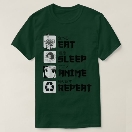 Funny Manga Teenagers Shirt Eat Sleep Anime Repeat Tシャツ (デザイン正面)