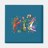 Funny Mardi Gras 2026 Crocodile Crawfish Pelican N マグネット (正面)