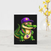 Funny Mardi Gras Alligator Beads Carnival Celebrat カード (黄色い花)