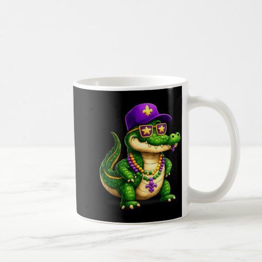 Funny Mardi Gras Alligator Beads Carnival Celebrat コーヒーマグカップ (右)