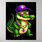 Funny Mardi Gras Alligator Beads Carnival Celebrat ポスター (正面)