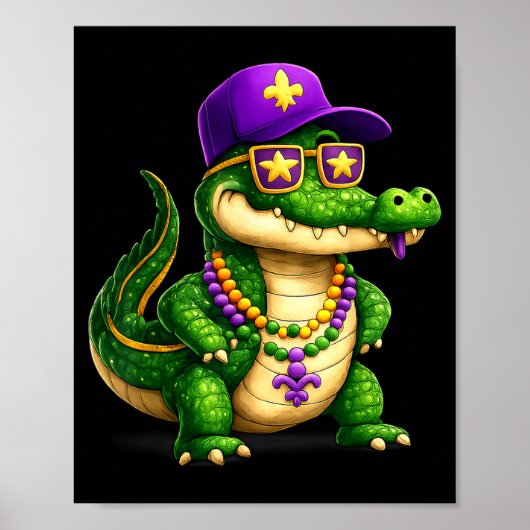 Funny Mardi Gras Alligator Beads Carnival Celebrat ポスター (正面)