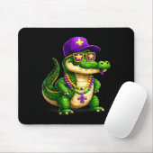 Funny Mardi Gras Alligator Beads Carnival Celebrat マウスパッド (マウス)