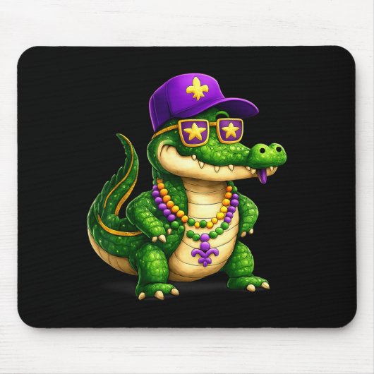 Funny Mardi Gras Alligator Beads Carnival Celebrat マウスパッド (正面)