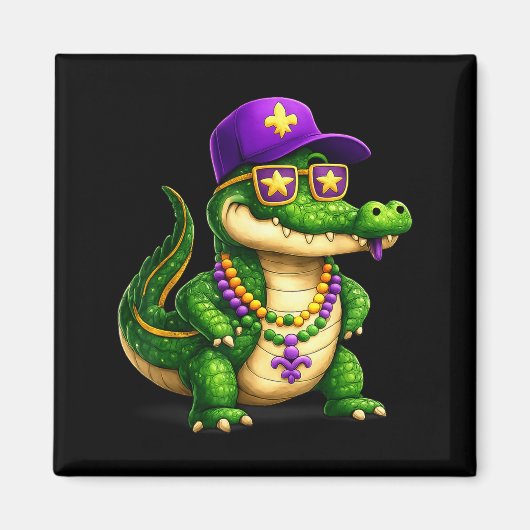 Funny Mardi Gras Alligator Beads Carnival Celebrat マグネット (正面)