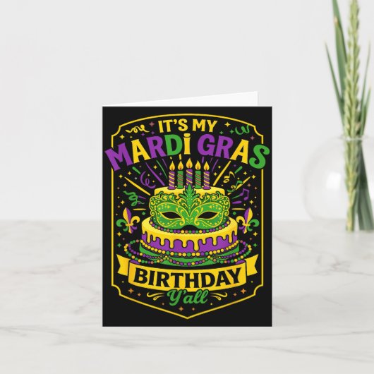 Funny Mardi Gras Birthday Y’all Cake Carnival Cele カード (正面)