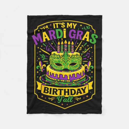Funny Mardi Gras Birthday Y’all Cake Carnival Cele フリースブランケット (正面)
