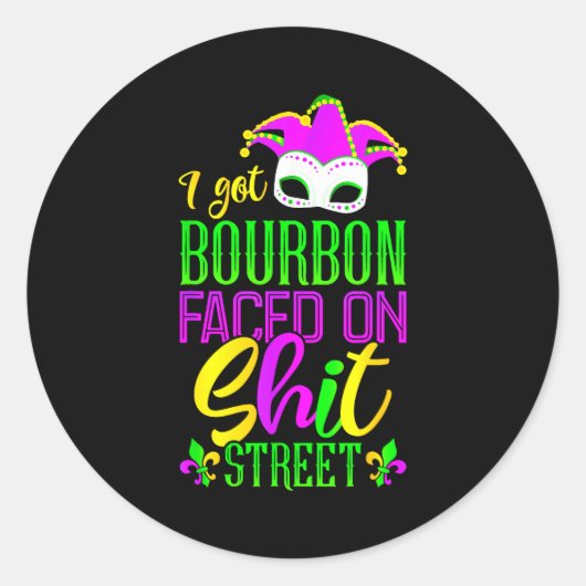 Funny Mardi Gras Bourbon Street , New Orleans Drin ラウンドシール (正面)