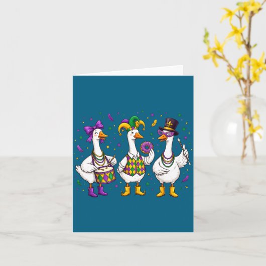 Funny Mardi Gras Carnival Silly Goose Mask Louisia カード (黄色い花)