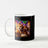 Funny Mardi Gras Cat Dachshund Selfie Squad  コーヒーマグカップ (左)