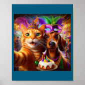 Funny Mardi Gras Cat Dachshund Selfie Squad  ポスター (正面)