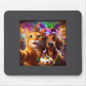 Funny Mardi Gras Cat Dachshund Selfie Squad  マウスパッド (正面)