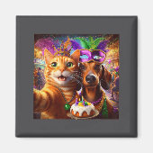 Funny Mardi Gras Cat Dachshund Selfie Squad  マグネット (正面)