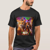 Funny Mardi Gras Cat Dachshund Selfie Squad  Tシャツ (正面)