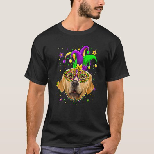 Funny Mardi Gras Golden Retriever Dog Beads Mask M Tシャツ (正面)