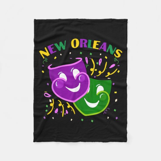 Funny Mardi Gras Mask Louisiana New Orleans Carniv フリースブランケット (正面)