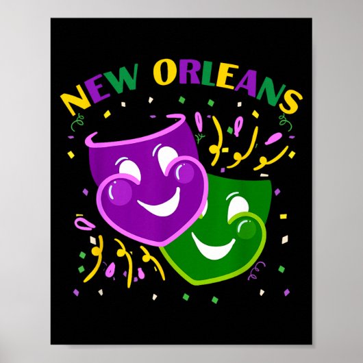 Funny Mardi Gras Mask Louisiana New Orleans Carniv ポスター (正面)
