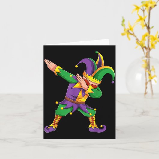 Funny Mardi Gras Outfit Dabbing Jester New Orleans カード (黄色い花)