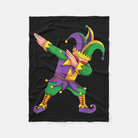 Funny Mardi Gras Outfit Dabbing Jester New Orleans フリースブランケット (正面)