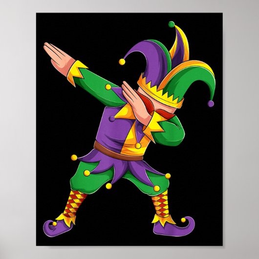 Funny Mardi Gras Outfit Dabbing Jester New Orleans ポスター (正面)