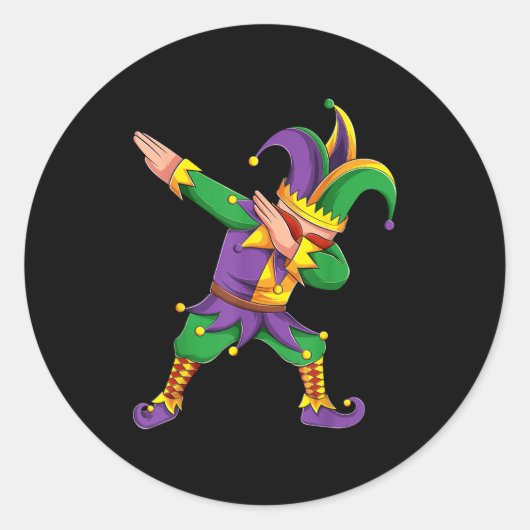 Funny Mardi Gras Outfit Dabbing Jester New Orleans ラウンドシール (正面)
