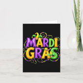 Funny Mardi Gras Parade Jester Hat Beads Men Women カード (正面)