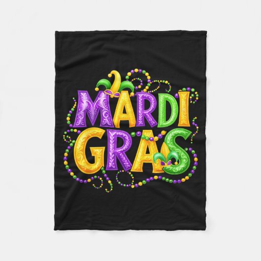 Funny Mardi Gras Parade Jester Hat Beads Men Women フリースブランケット (正面)