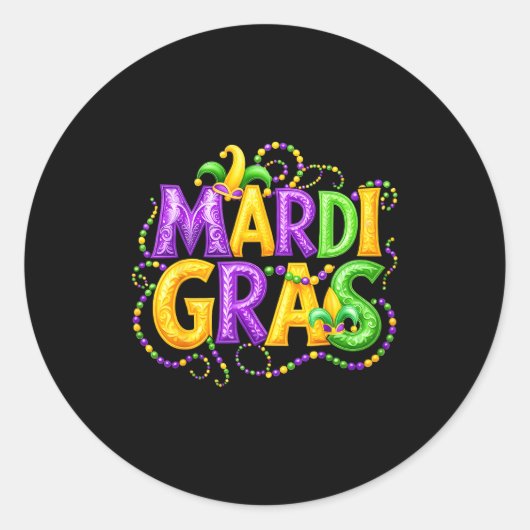 Funny Mardi Gras Parade Jester Hat Beads Men Women ラウンドシール (正面)